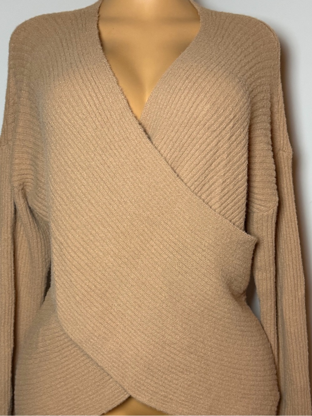 Express Cream Ribbed Wrap Tunic Sweater - Picture 3 of 7